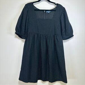 ModCloth Black Micro-Dot Babydoll Dress | Size 10 | Square Neck & Puff Sleeves